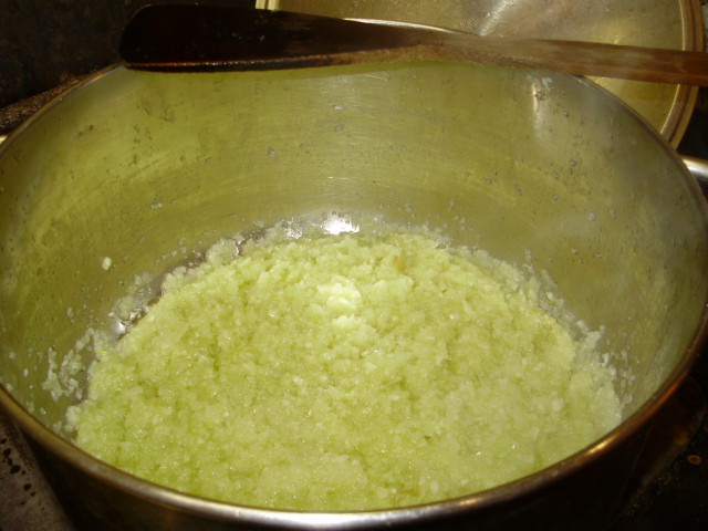 1, 2. Chop onions  finely or blitz in food processor, sweat in butter or olive oil until transluscent, then add diced potato