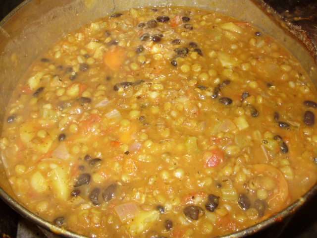 4. Vegetable, two bean & lentil hotpot after one hour gently simmering. Ready to serve