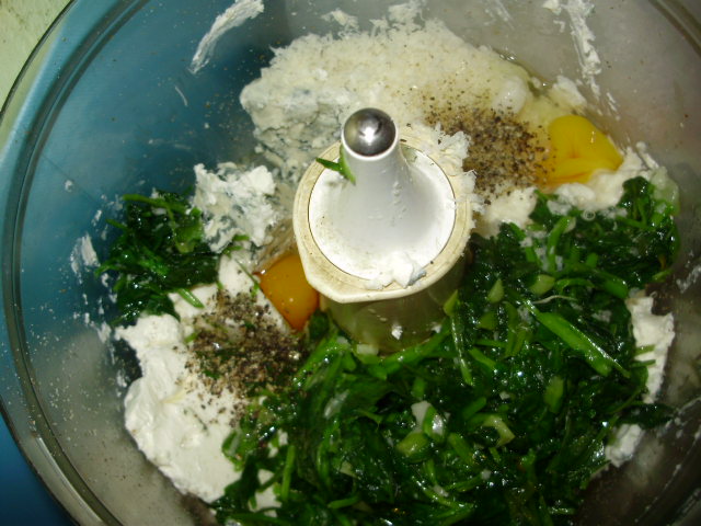 5. Put cheese, eggs, Parmesan, watercress mixture & black pepper into food processor