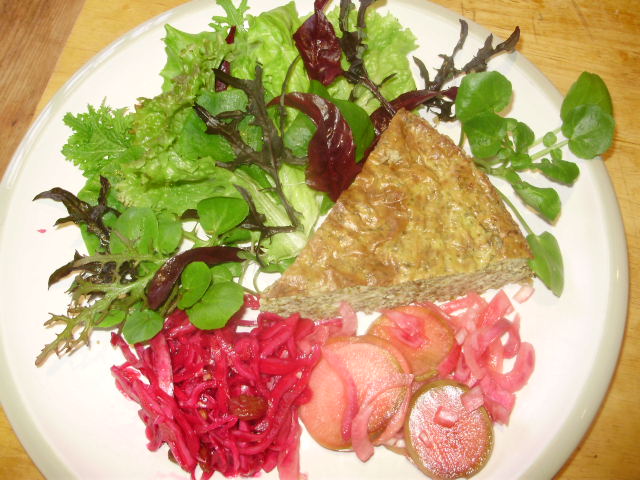 Stilton & Watercress Cheesecake - served with mixed leaf salad, pickled red cabbage & Oriental radishes