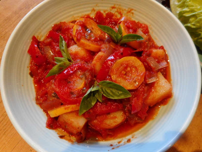 The carb-lowered Potato Ratatouille goes well with any meat of fish