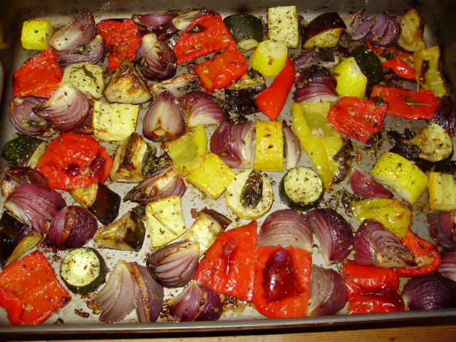 12a. After half an hour take trays out of oven & gently turn veg over