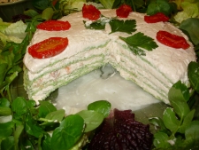 2. Smoked Salmon Pate & Watercress wrap layered cake showing the beautiful colour of the middle
