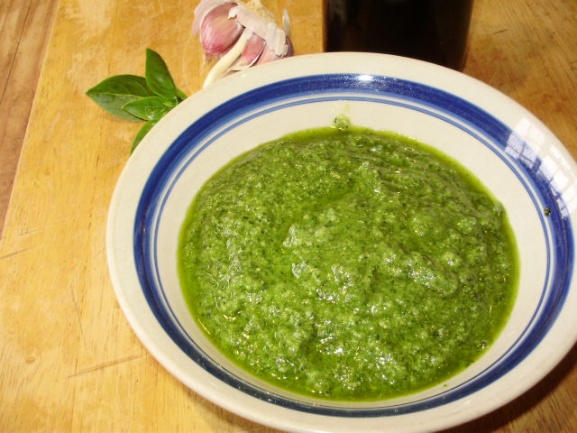 2. Pesto sauce all blended and ready to go - cover immediately