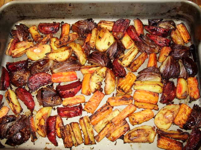After an hour's roasting in a hot oven - caramelised, sweet, savoury & delicious.